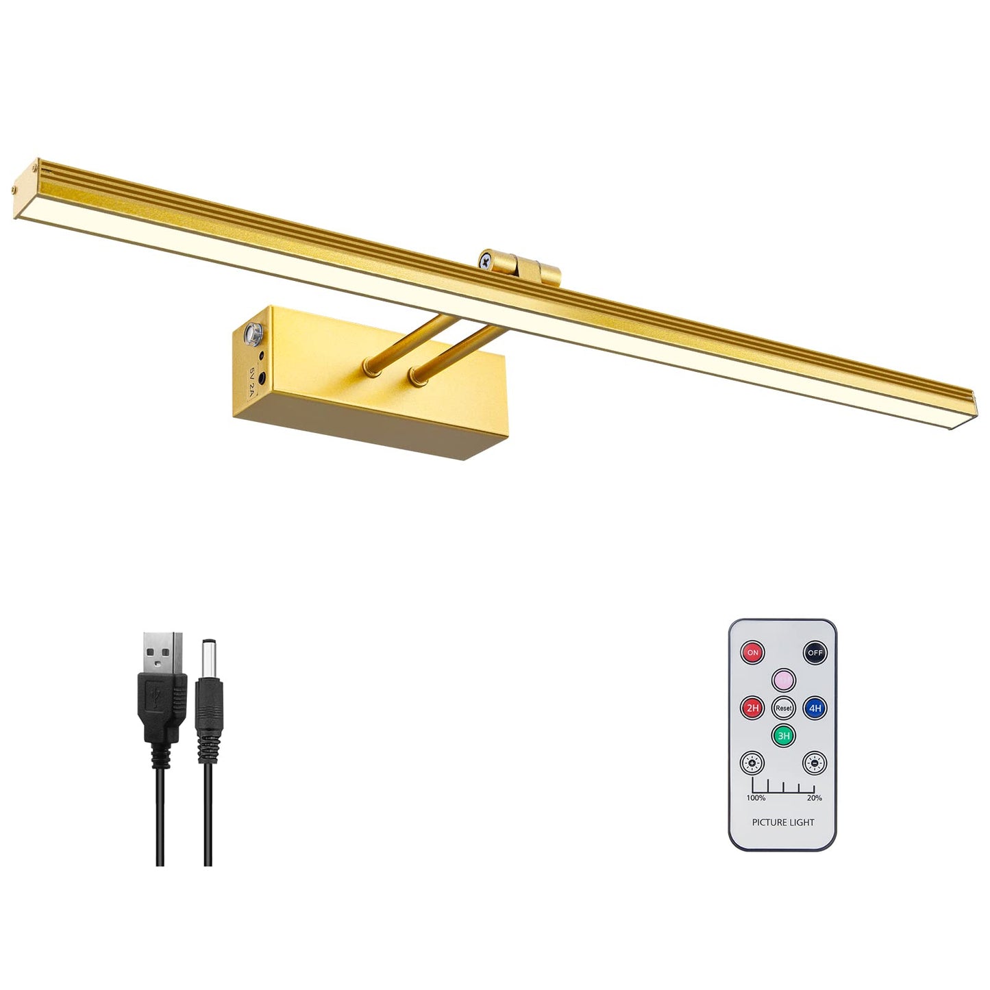 Funchday 20 Battery Picture Light - Wireless Remote, Dimmable, Metal Art Light In Gold, Model Fc70182 For Artwork Display