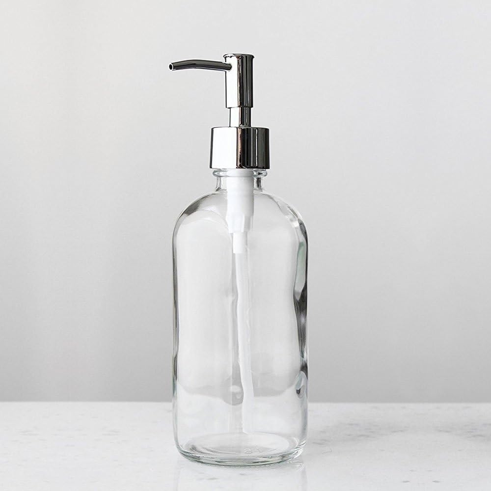 Rail19 Market Clear Glass Soap Dispenser with Metal Pump - Liquid Hand Soap & Lotion for Kitchen and Bathroom, 16oz (Chrome Rustic)