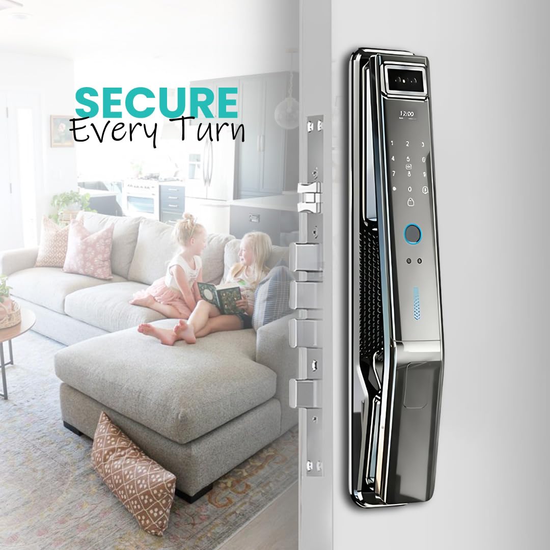 Smart Door Lock with 3D Face Recognition & Camera – 7-in-1 Keyless Entry via Palm Vein, Fingerprint, Passcode, Card, WiFi App (JLink), Key, Video Intercom & Doorbell, Alexa - Easy Install
