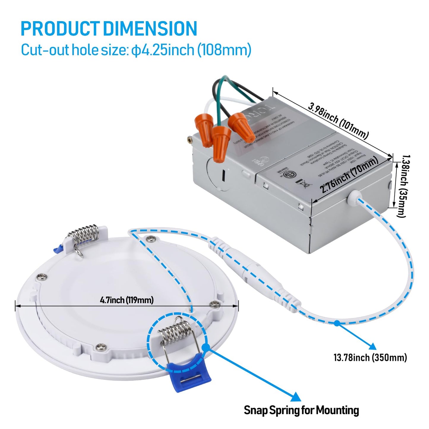 TORCHSTAR 4 Inch Ultra-Thin LED Recessed Lighting, 10W Dimmable, 700lm, Warm White (3000K), Aluminum, Model R2-SJ1