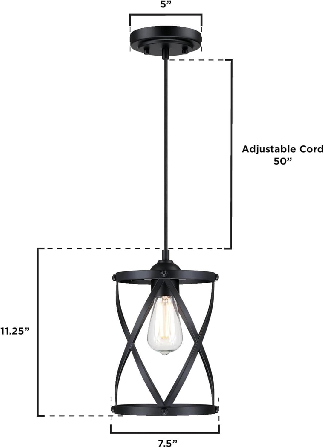Westinghouse 6132500 Isadora Traditional One Light Indoor Mini Pendant, Matte Black Finish