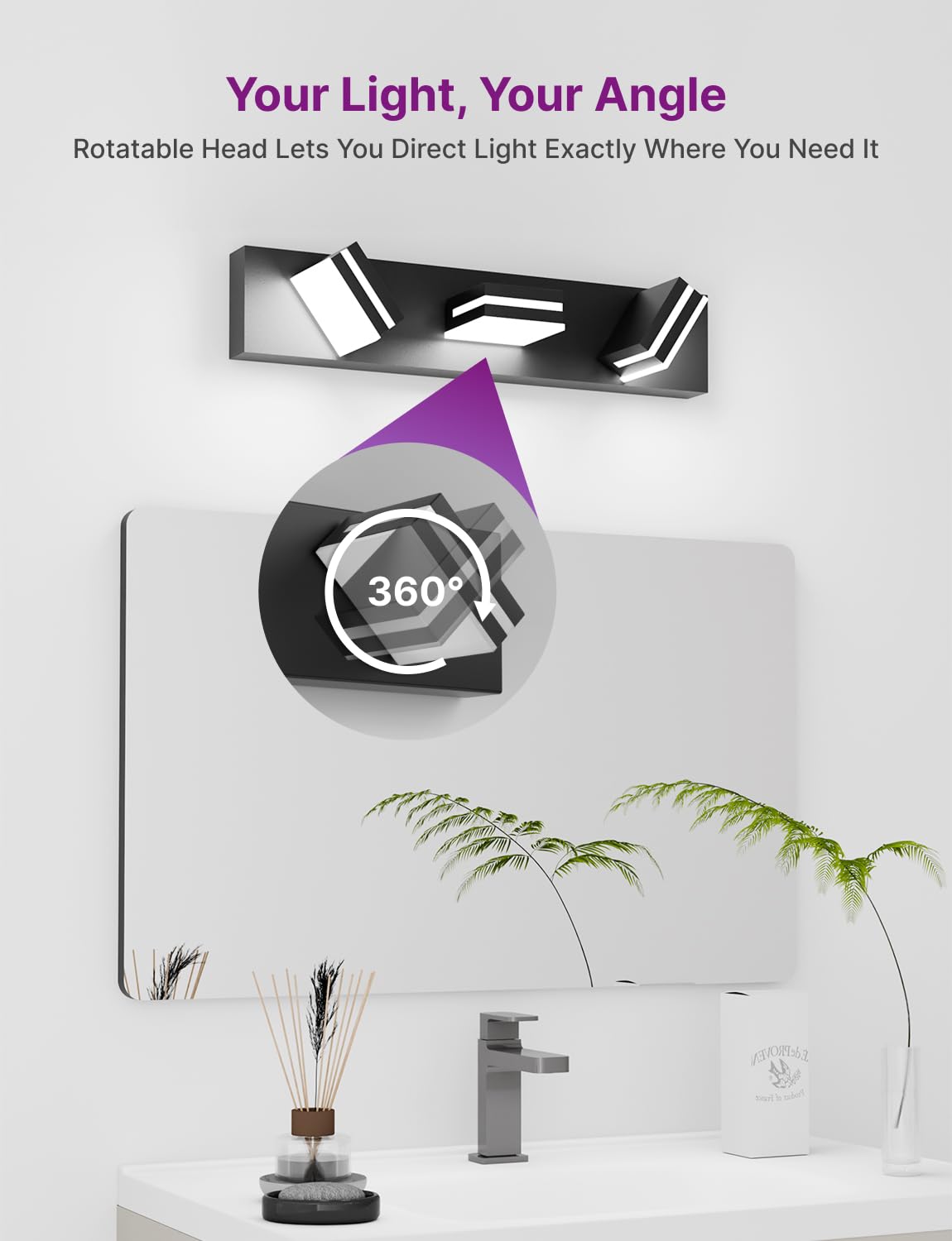Likelgn 22 Vanity Light Over Mirror  3-Light Modern Bathroom Light Fixture With Rotatable Heads  5000K Daylight
