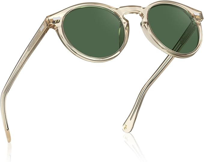 CARFIA Retro Polarized Sunglasses for Men UV400 Protection Handmade Acetate Round Frame CA5288L