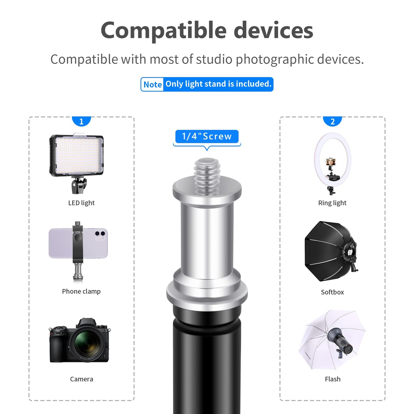 Neewer Collapsible Metal Photography Light Stand With Inner Spring Cushion, 1/4 Screw, And Carrying Bag For Lights, Reflectors,