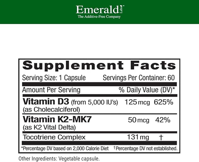 EMERALD LABS Vitamin D3+K2 (60 Caps) & Magnesium (120 Caps) - Bone Health, Heart Support & Sleep Support with Vitamin D, VitalDelta MK-7 & Pure Albion Magnesium - Gluten-Free