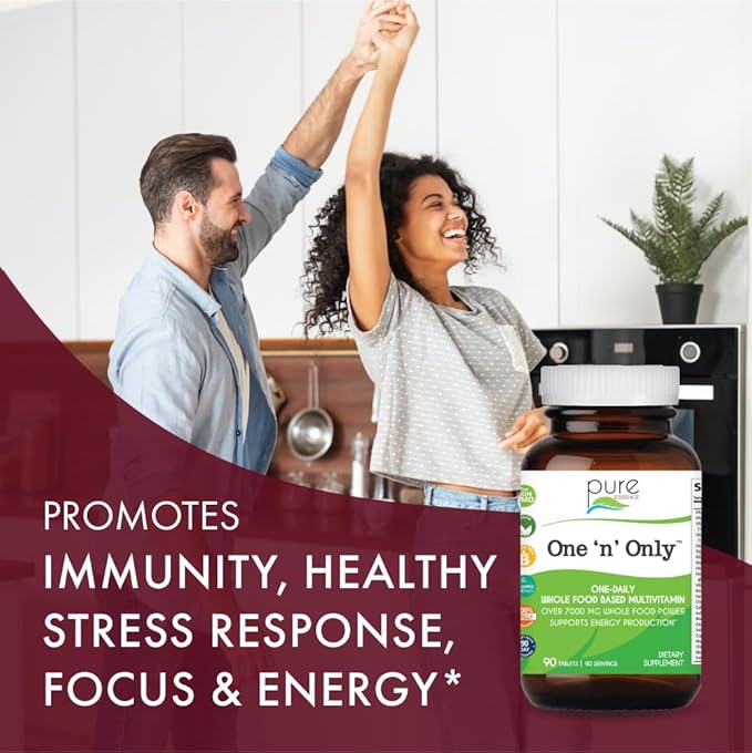 One n Only Whole Food Multivitamin by Pure Essence - Super Energetic Once a Day with Superfoods, Minerals, Enzymes, Vitamin D, D3, B12, Biotin - 30 Tablets