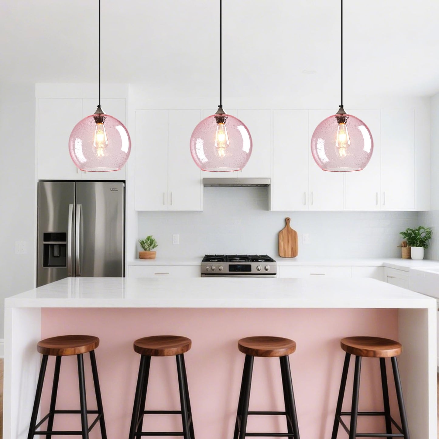 Lbsqj Pink Glass Pendant Lights Kitchen Island Globe Pendant Light Fixtures Modern Pendant Lighting For Bedroom Living Dining Room Light Fixture (9.84 In  2 Pack)