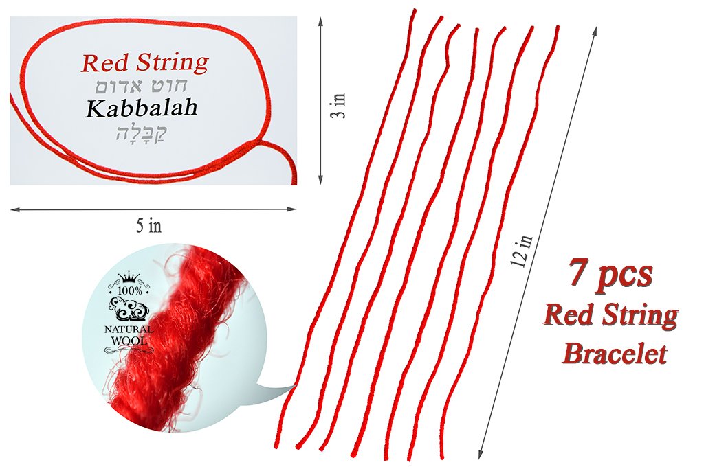 7 pcs Red String Bracelet - Original Kabbalah Against Evil Eye Protection from Rachels Tomb in Israel + Ben Porat Prayer + certi