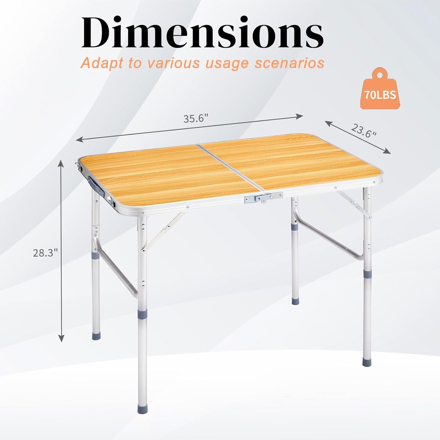 Outvita 3ft Portable Folding Camping Table, Outdoor Waterproof Adjustable Height Table, Aluminum Lightweight Suitcase Foldable Table for Picnic BBQ Beach Dining