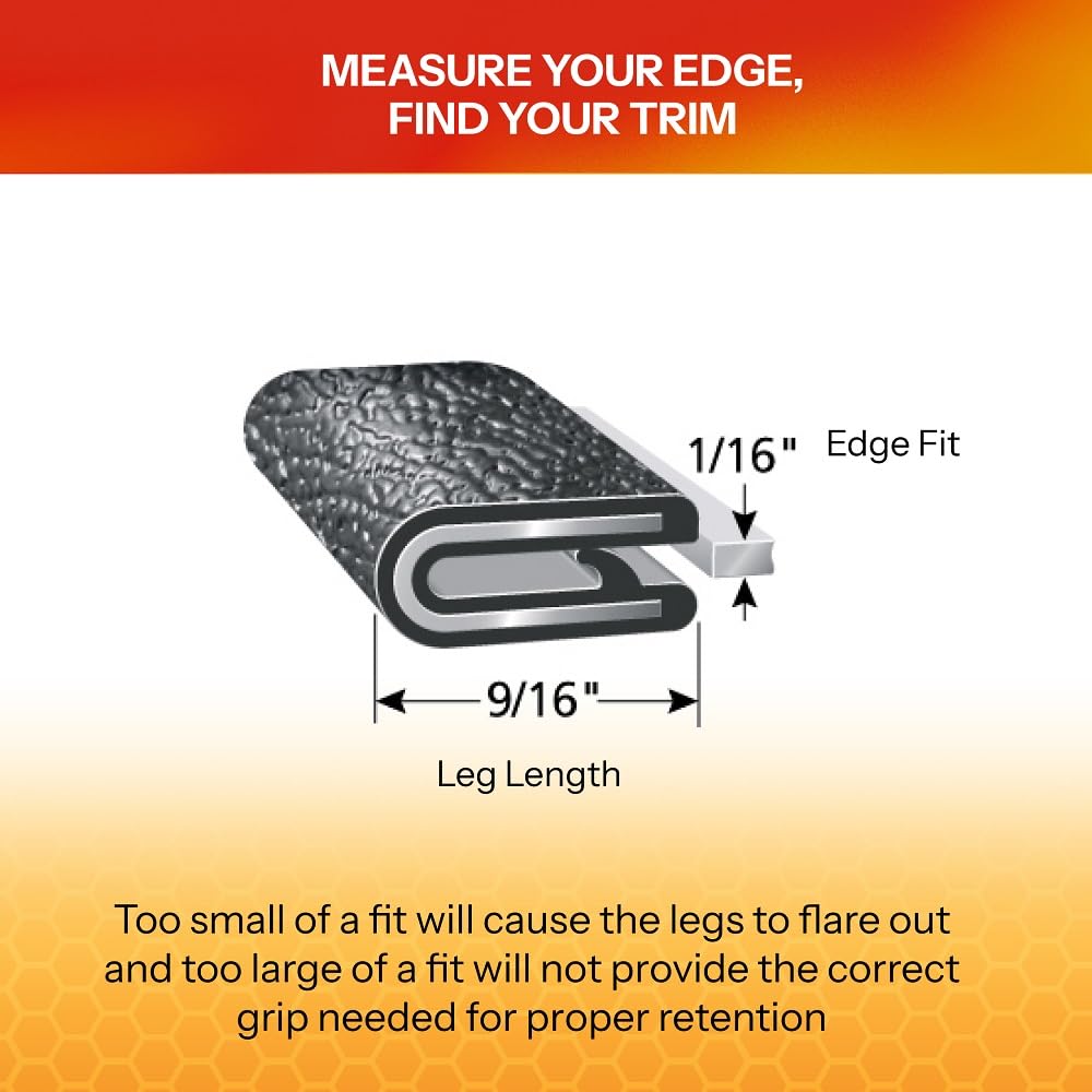 TRIM-LOK Edge Trim - Fits 1/16" Edge, 9/16” Leg Length, 25’ Length - Single Gripping Finger - Black, Pebble Texture - Flexible PVC Edge Protector