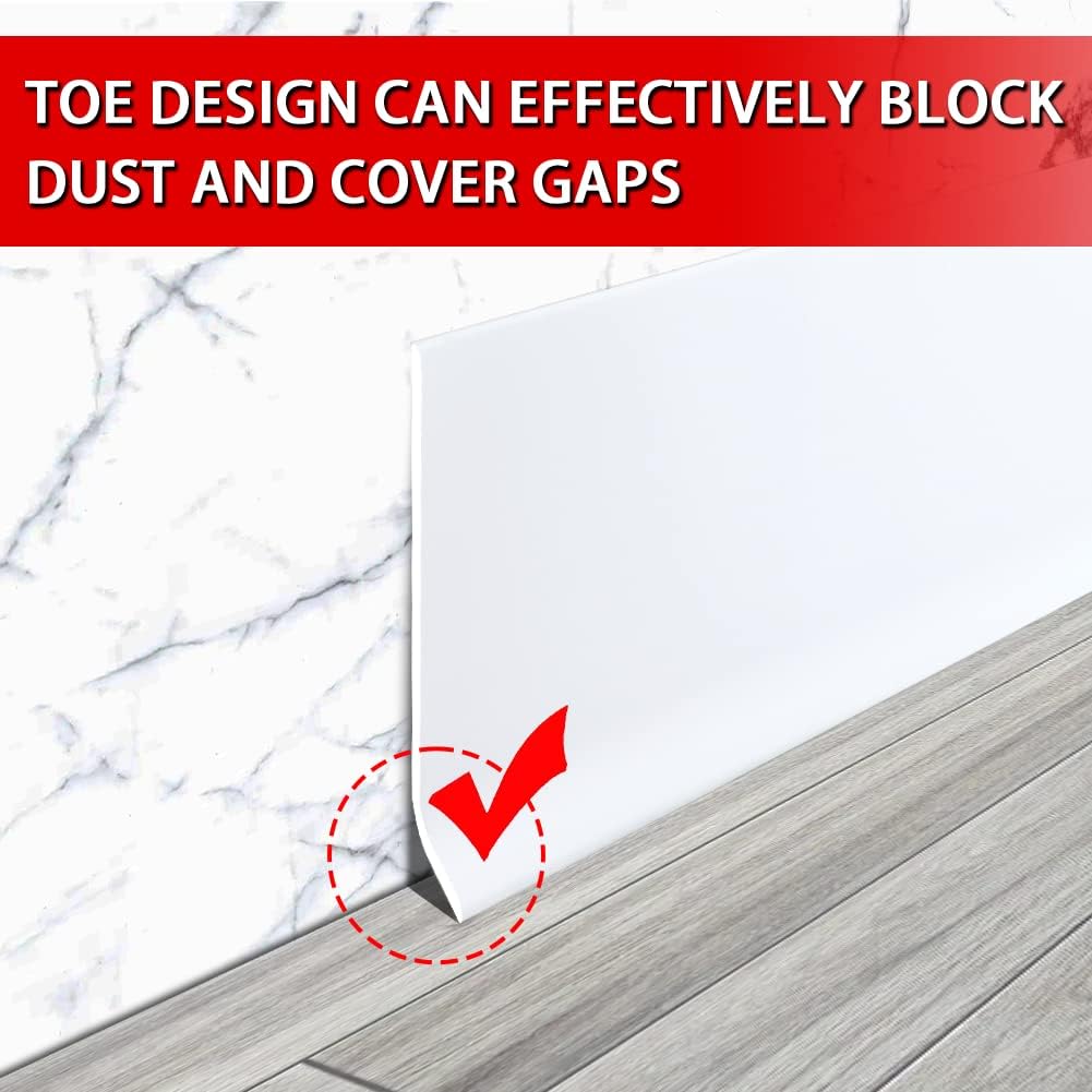 Vinyl Wall Base Baseboard Molding Trim 4" Flexible Self Adhesive Rubber Wall Base Moulding Trim Peel and Stick Design, 4 Inch x 60 Feet, White