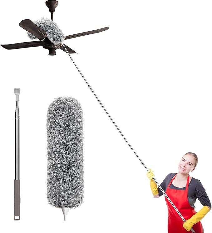 SetSail Extra-Long Dusters with Extension Pole 100-inch for Cleaning, Bendable Microfiber Head Washable Ceiling Fan Duster...