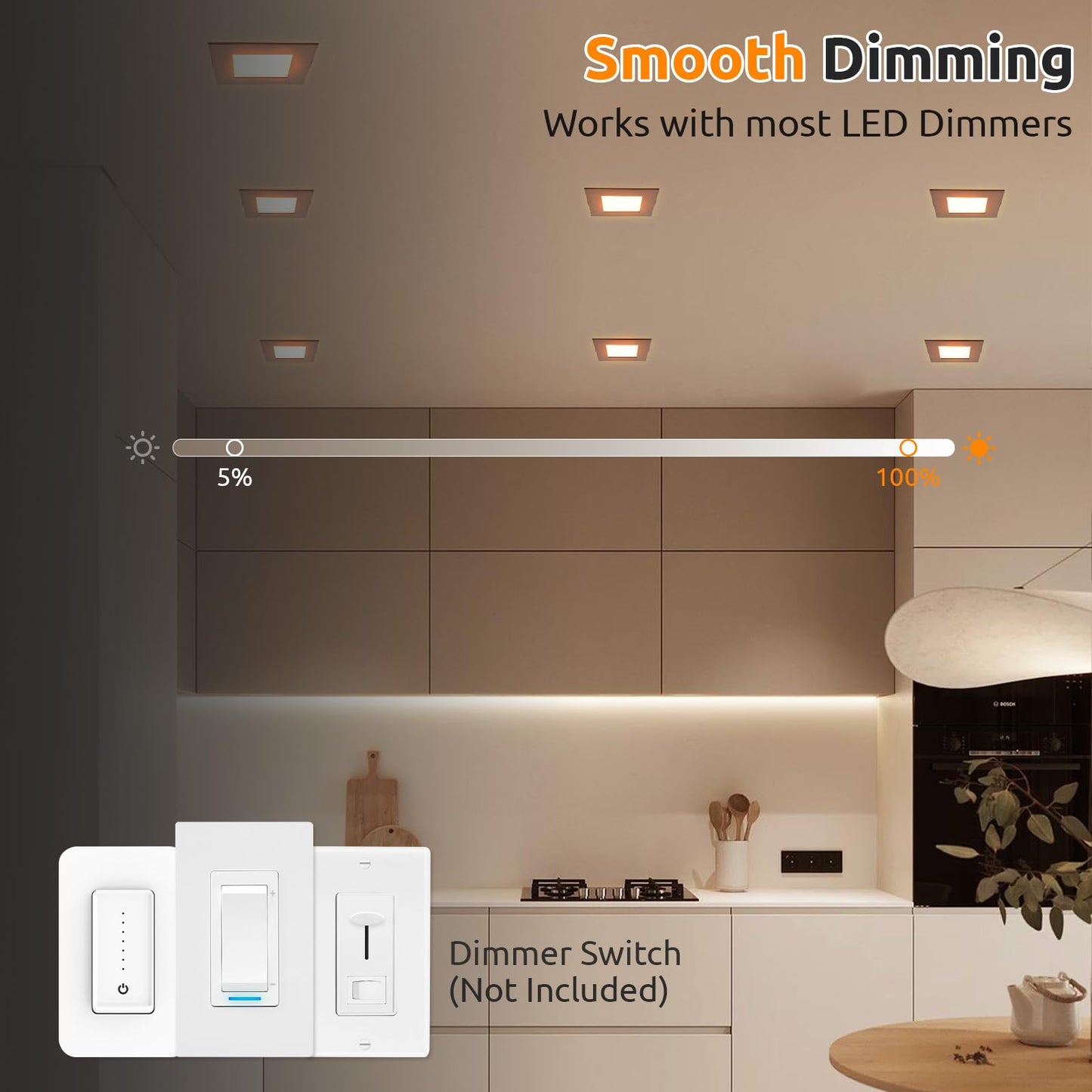 Honzin 1 Pack 6 Inch Square Led Recessed Lighting  5Cct Ultra-Thin Led Ceiling Lights  2700K/3000K/3500K/4000K/5000K Selectable  13W  Ic Rated  Dimmable Black Square Trim With Junction Box