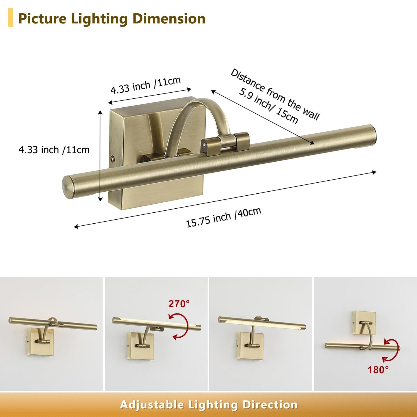 Desoop Picture Lights For Wall Hard-Wired Antique Bronze Picture Lighting Dimmable Art Light Led Gallery Lighting For Wall Portrait Artwork 15.75 Inch 7W 2700K
