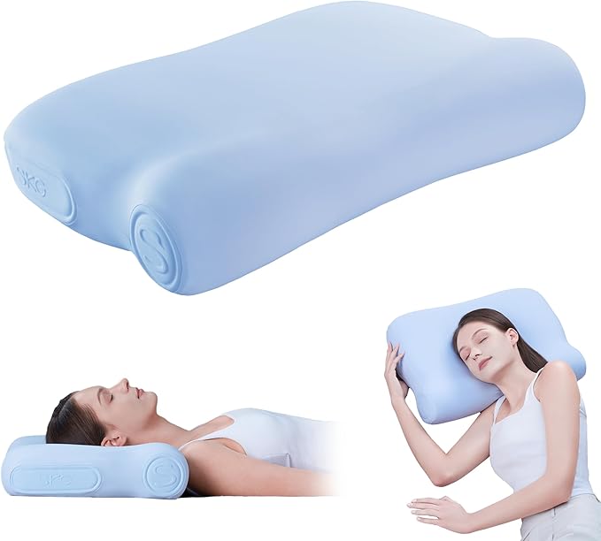 SKG P3E Cervical Neck Pillow for Sleeping, 3-Layer Ergonomic Neck Pillow with Adjustable Pillow Raiser for Side & Back Sleepers, Ergonomic Memory Foam Pillow, Medium Firm