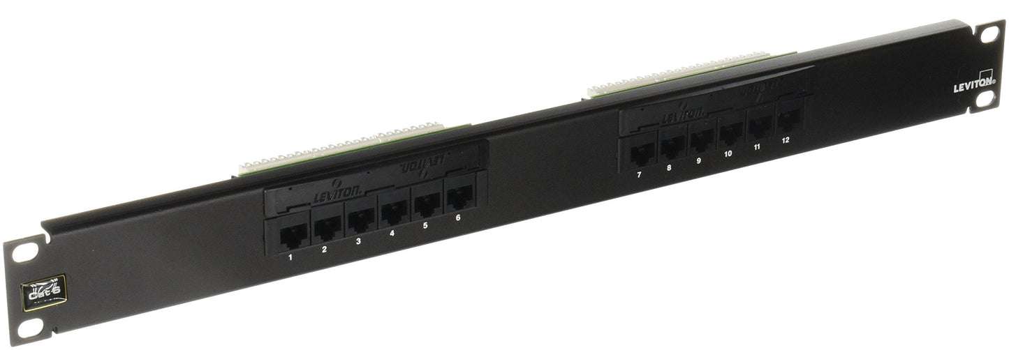 Leviton Extreme Cat 6+ Flat 110-Style Patch Panel, 1Ru, 12-Port, 69586-U12