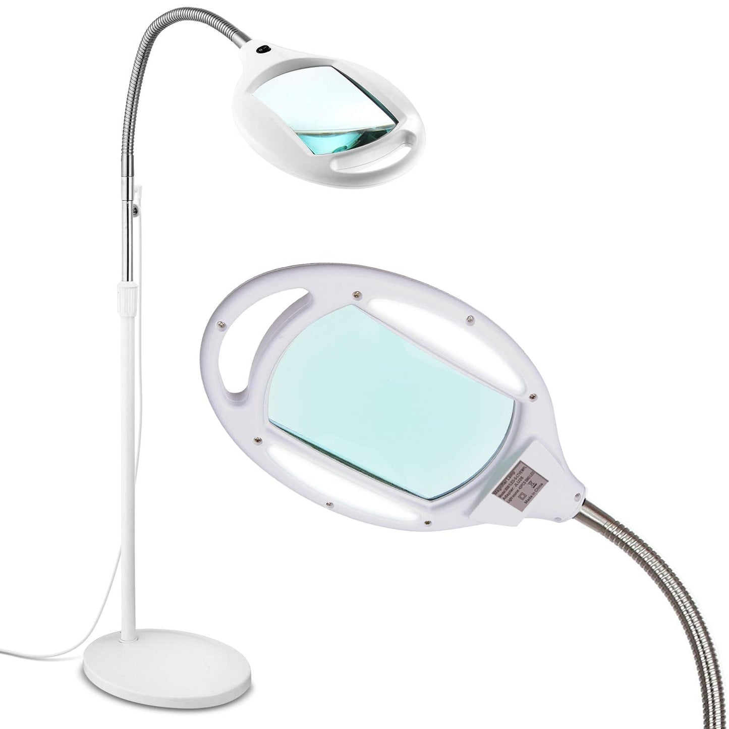 Brightech LightView Pro Magnifying Glass Floor Lamp, 5 Diopter (2.25x), White, with LED Light and Sturdy Base
