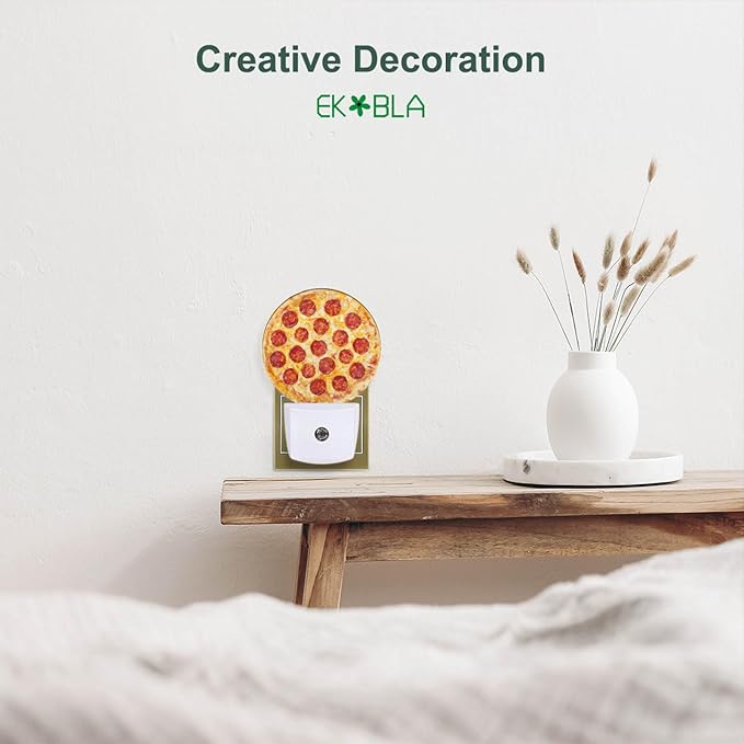 EKOBLA Pizza Plug-in Nightlights Sausage Pizza Cheese Food Pattern Night Lights Plug into Wall Auto Sensor LED for Teens Room Fun Novelty Gift