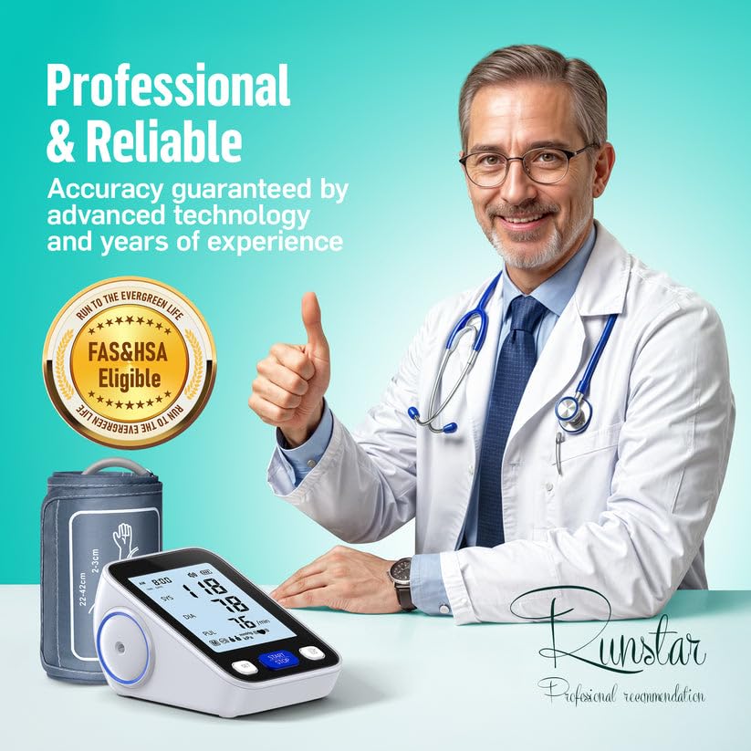 RunStar Upper Arm Blood Pressure Monitor with Wide Range Cuff (8.6'' -16.5'') for Home Use FSA&HSA Eligible, Automatic Dig...