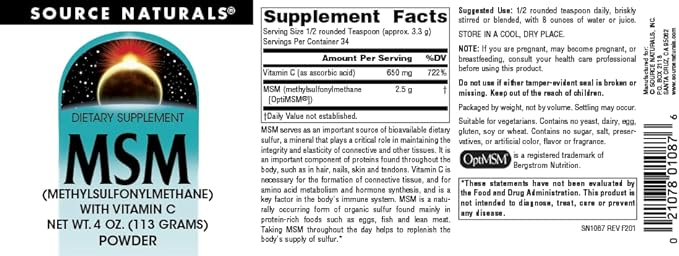 Source Naturals MSM (Methylsulfonylmethane) with Vitamin C - Powder, 4 Ounce