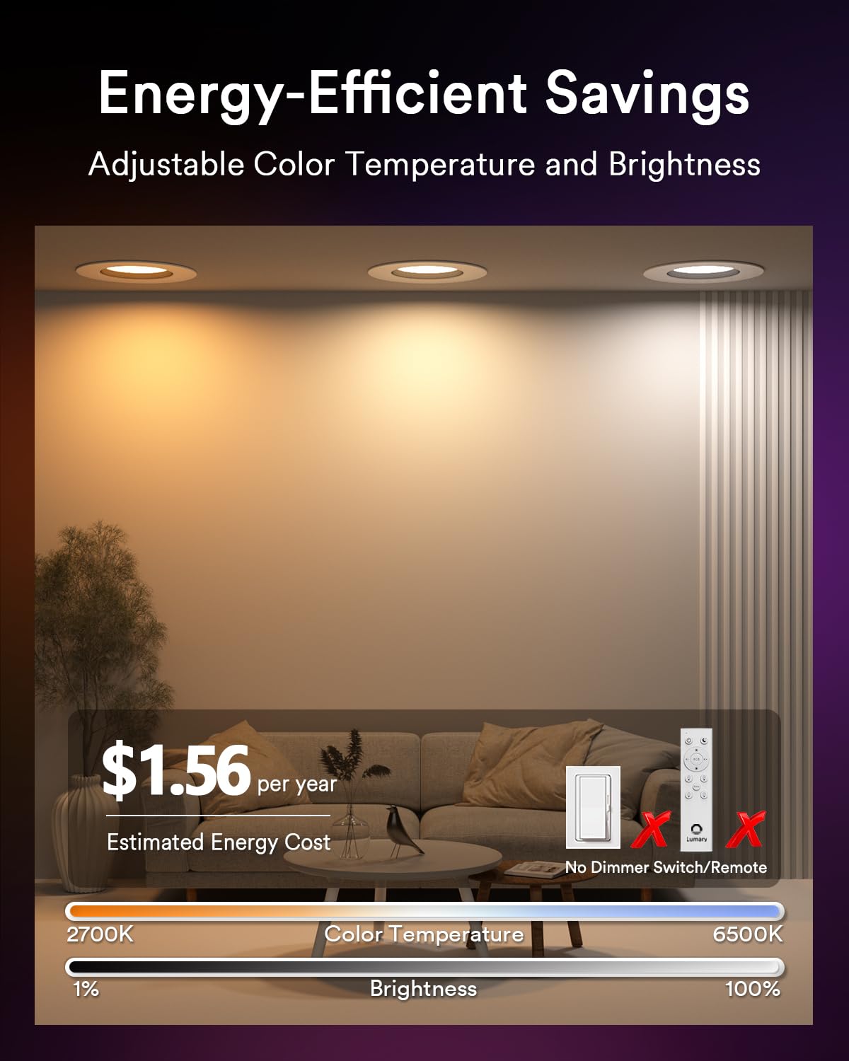 Lumary Smart Retrofit Led Recessed Lighting 5/6 Inch Pro W/Color Ring  Rgbai Retrofit Can Light W/Anti-Dazzle  Wi-Fi Bluetooth Connect  Work With Alexa Google  66 Scene Mode  Etl Cri 90 1000Lm  4 Pack