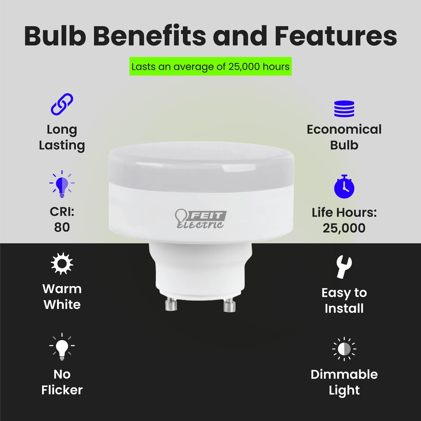 Feit Electric Led Light Bulb, 60W Eq, Warm White 3000K, Plastic, Model Pu60/830/Gu24, Pack Of 1