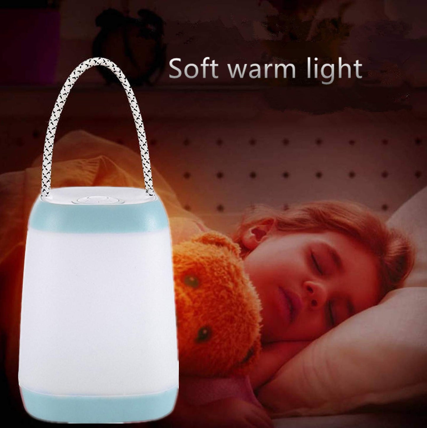 Hathdia Night Light for Kids, USB Rechargeable Portable Lantern, 3 Light Modes, Plastic, Cyan, 1 Pack