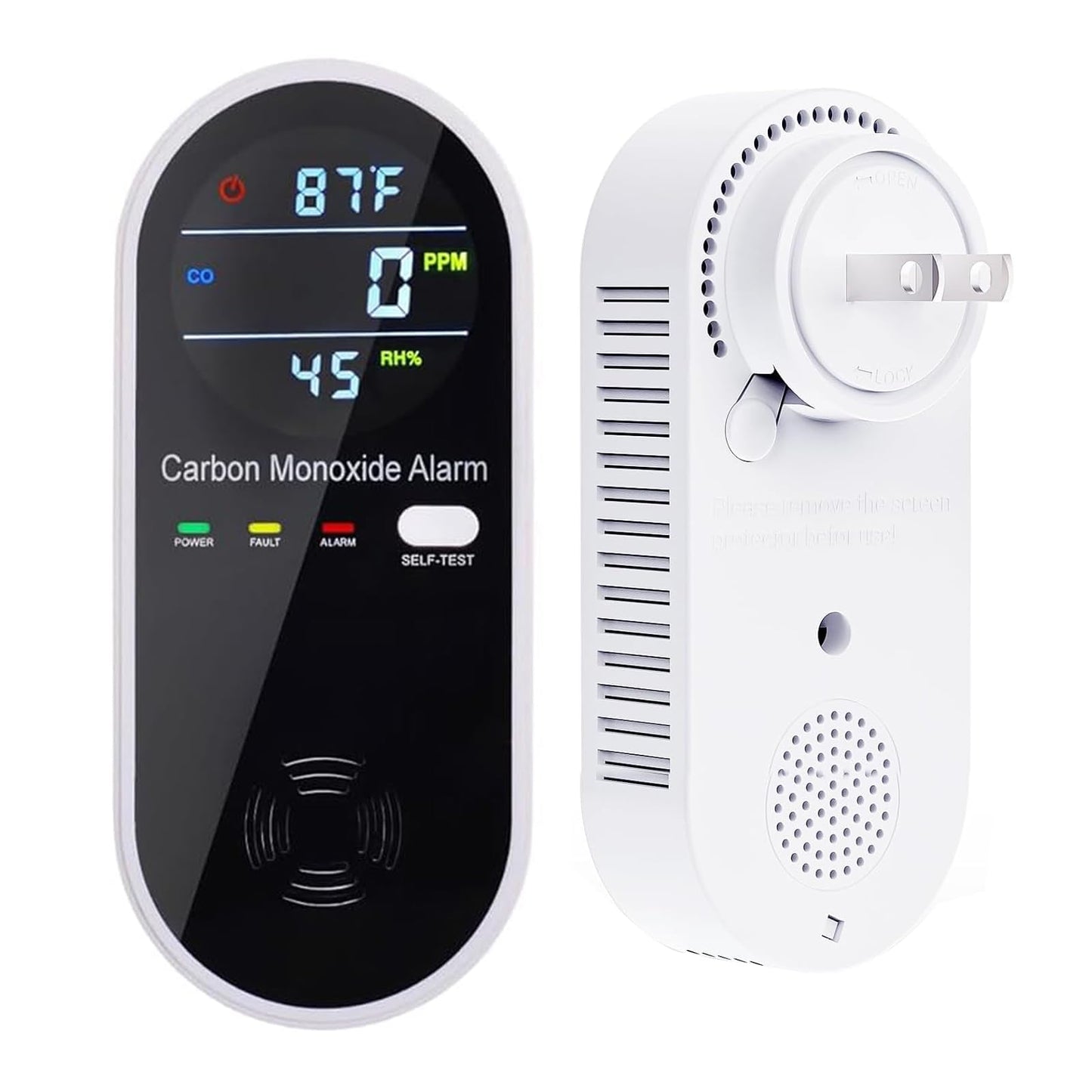 3-in-1 Carbon Monoxide Detectors, Portable Carbon Monoxide Detector for Travel with Temperature & Humidity Display, Carbon Monoxide Detector Plug in Wall for Home/RV, Accurate & Easy to Install