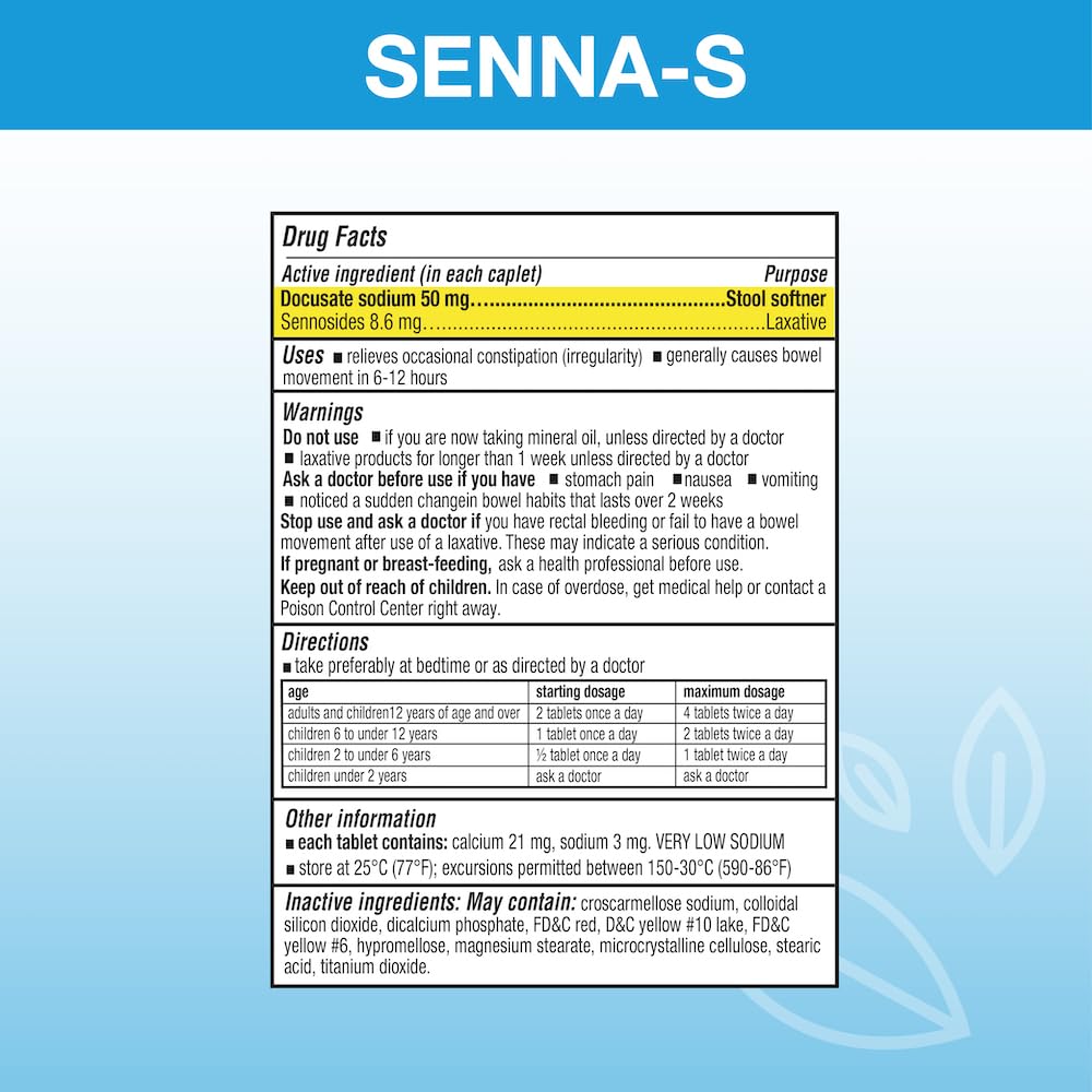 Puregen Labs Senna-S Natural Vegetable Laxative Plus Stool Softener Dual Action - Total 500 Tablets Senna Plus | Gentle Dependable Overnight Relief of Occasional Constipation - 2Pack