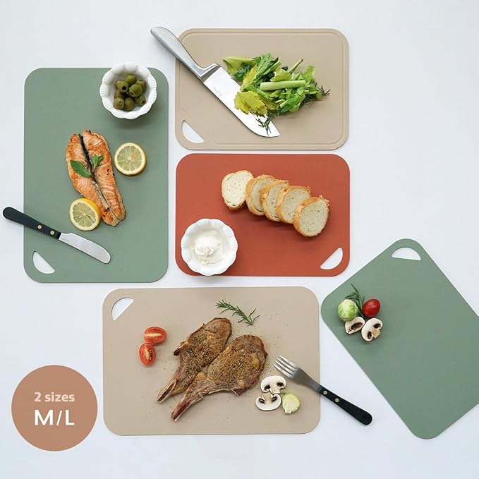 TPU Flexible Cutting Board - Scratch Resistant & Knife Friendly, Non-Slip - BPA Free, Dishwasher Safe & Easy Clean - Made in Korea, Beige Large (1 Pack)