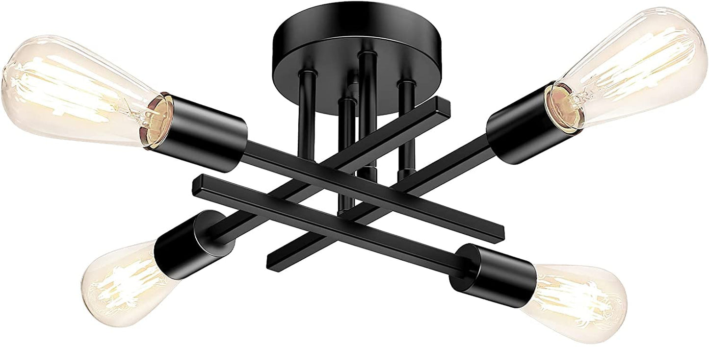 TOBUSA Semi Flush Mount Ceiling Light, 4-Light E26, Matte Black, Modern Design, Model C3116-04-BK