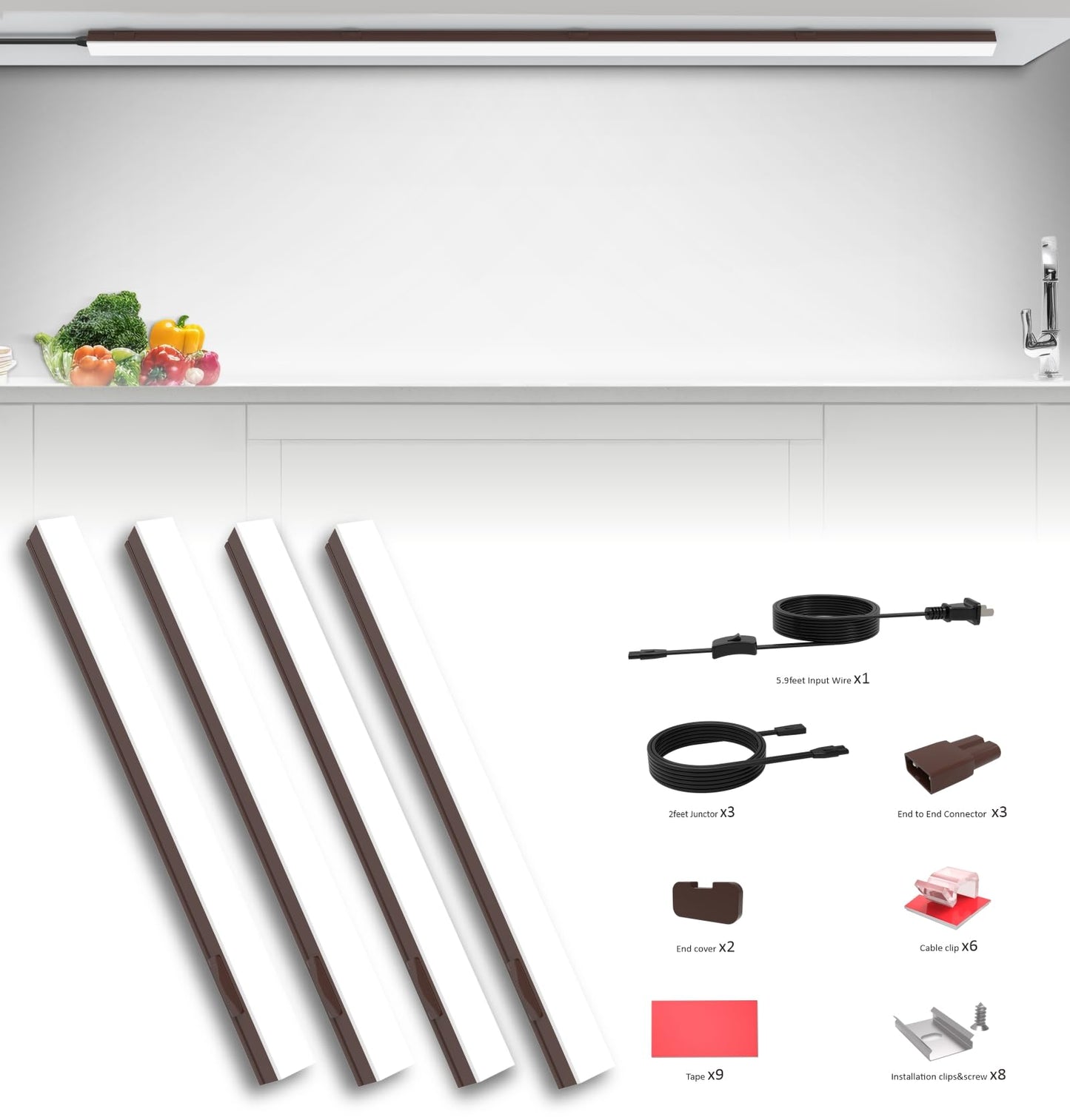 Leetdud Under Cabinet Lighting Plug In  16 Inch 4 Pcs  Linkable Ac120V 3Cct 3000K/4000K/5000K Ultra Slim  Led Under Cabinet Lights For Counter Light  Kitchen  Shelf  Sink  Workshop  Desk  Bronze