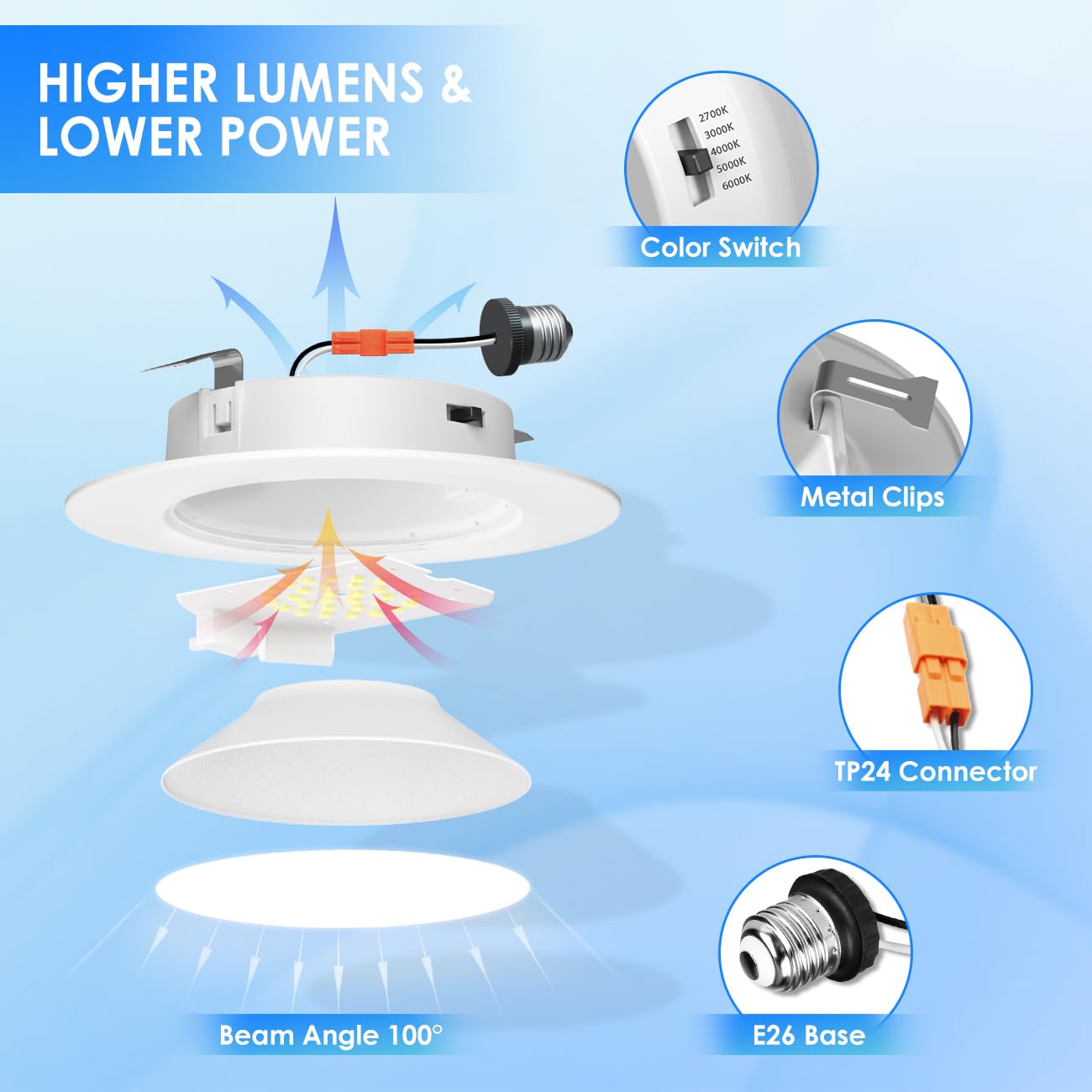 ANWIO 4 Inch 48 Pack LED Recessed Lights, 5CCT Selectable, Dimmable, IC Rated, White, Model AN-DLB11-D407T-700