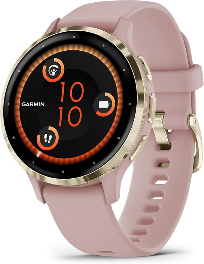 Garmin Venu 3S Soft Gold Stainless Steel Bezel 1.2-Inch AMOLED Touchscreen Display Smart Watch with 41mm Dust Rose Case an...