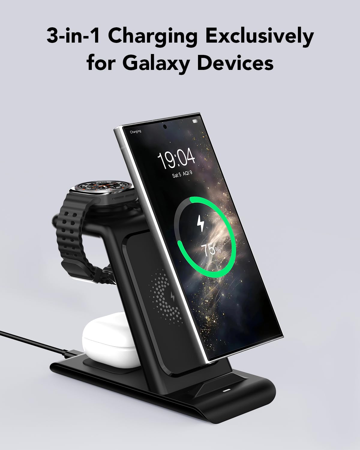 3 In 1 Wireless Charging Station For Samsung Wireless Charger For Galaxy Watch 8/7/6/5/Pro, Galaxy S25/Edge/Ultra/S25+/S24/S23/N