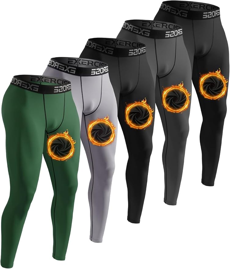 Mexholin 4/5 Pack Men's Thermal Compression Pants Fleece Lined Long Johns Winter Athletic Workout Leggings Baselayer