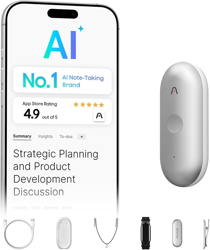 Plaud NotePin S AI Voice Recorder, Wearable AI Notetaker, AI Transcribe & Summarize, Support 112 Languages, 64GB Memory, A...