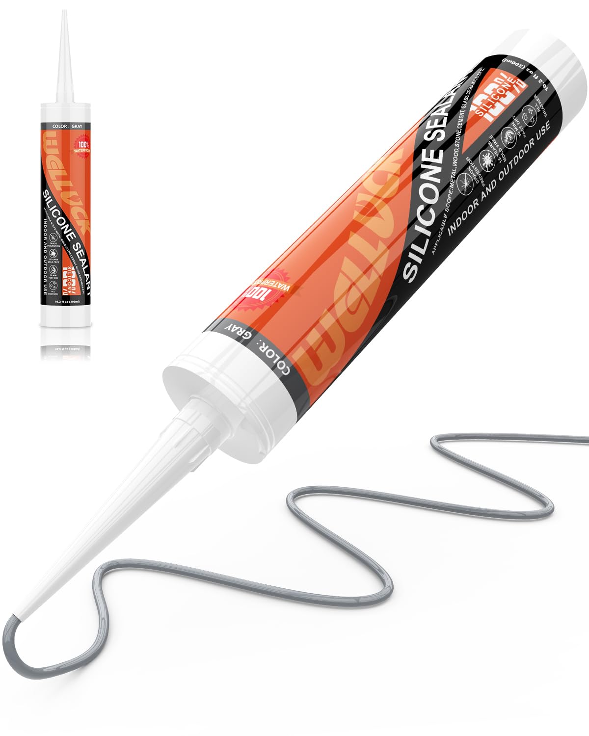 WELLUCK Grey Silicone Caulk, 100% Waterproof Silicone Sealant Adhesive Caulking,for RV, Kitchen,Bathroom, Window, Door, Glass,10.2FL.OZ/300ML（1 Pack）