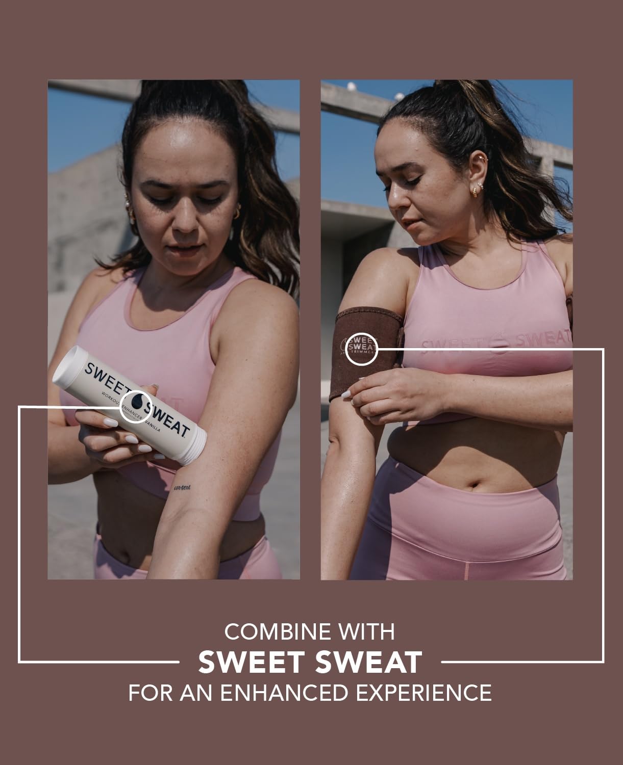 Sports Research Sweet Sweat Arm Trimmers for Men & Women | Increases Heat & Sweat Production to The Bicep Area | Includes Mesh Carrying Bag (Terra, Small)
