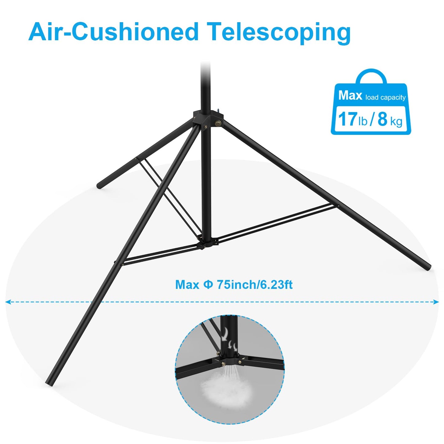 20FT/6M Tripod Stand - Heavy Duty Tripod Stand - Tall Tripods Air-Cushioned Telescoping Light Stand for Photography Overhead Shots, Action Camera, Sports(Aluminum Alloy)