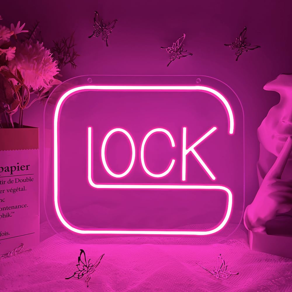 Lock Neon Sign,Pink Dimmable LED Light Signs for Wall Art Decor,Game Backdrop for Bedroom Club Party Man Cave Game Room Bar,Gaming Gift for Boys Teen Men USB Powered（11.4"*9.7"）