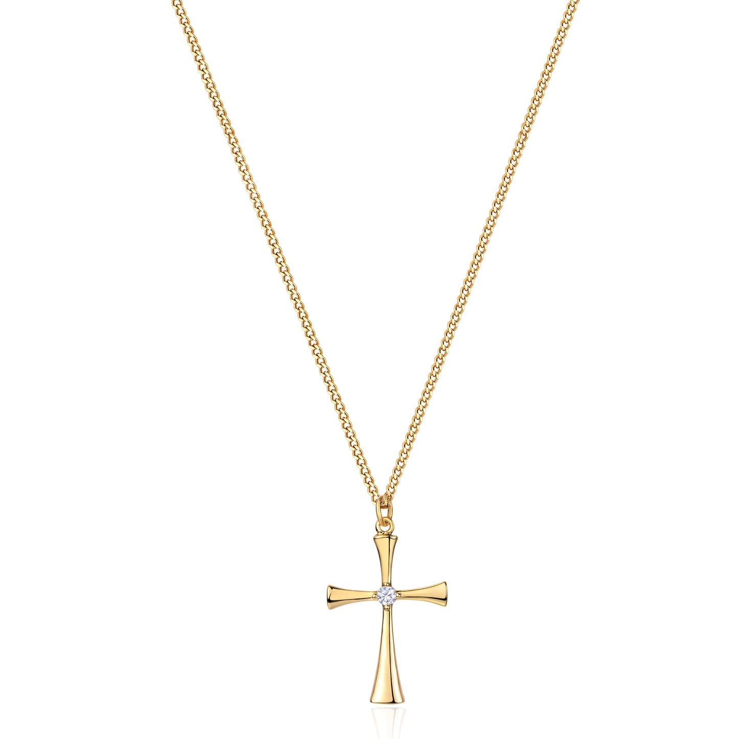 Fettero 14K Gold Plated Cross Necklace, Cross Faith Blank Curve Pendant Dainty Chain Simple Tiny Jewelry Gift for Women