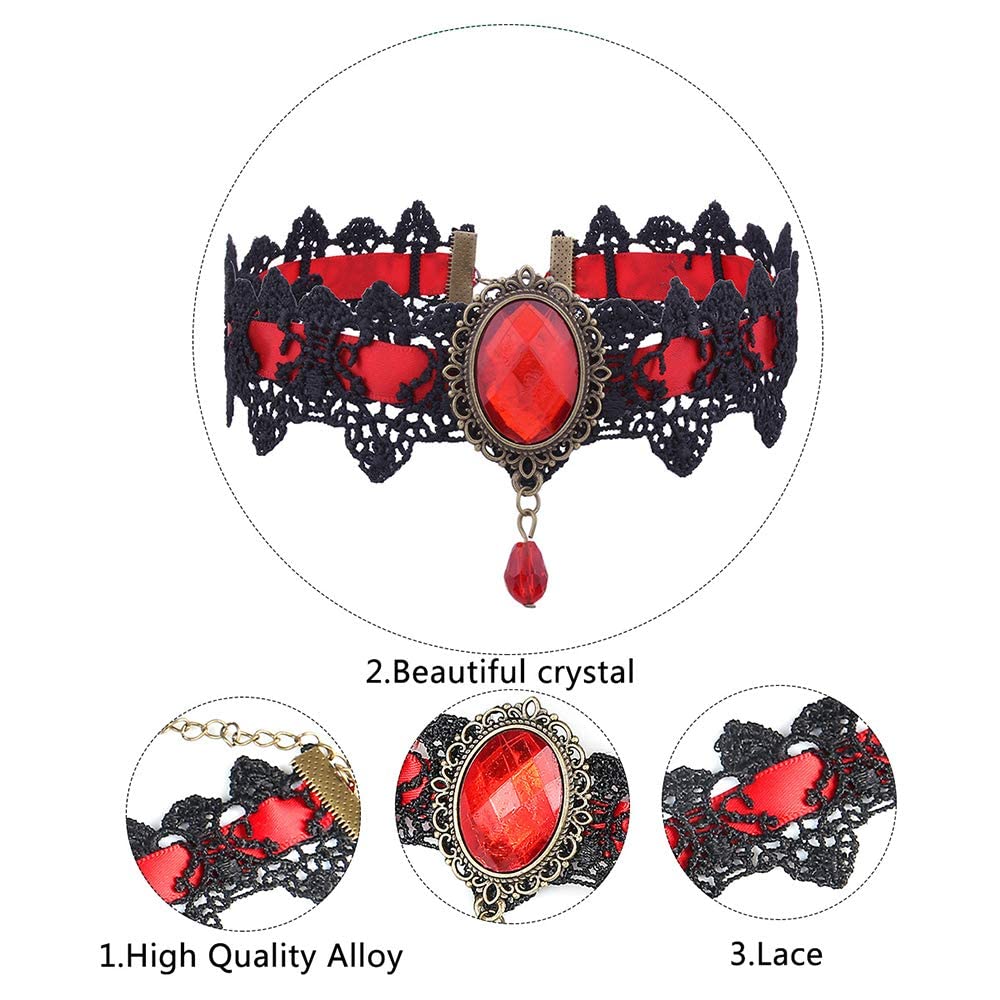 AOCHEE Black Lace Choker Necklace Lace Gothic Choker for Women for Halloween Weeding Costume Party Prom Vampire Choker (Pink)