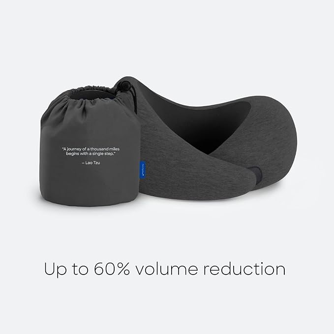Ostrichpillow Go Neck Pillow - Premium Memory Foam Travel Pillow, 360º Ergonomic Design, Asymmetrical Sides, Travel Bag Included, Washable Modal Cover
