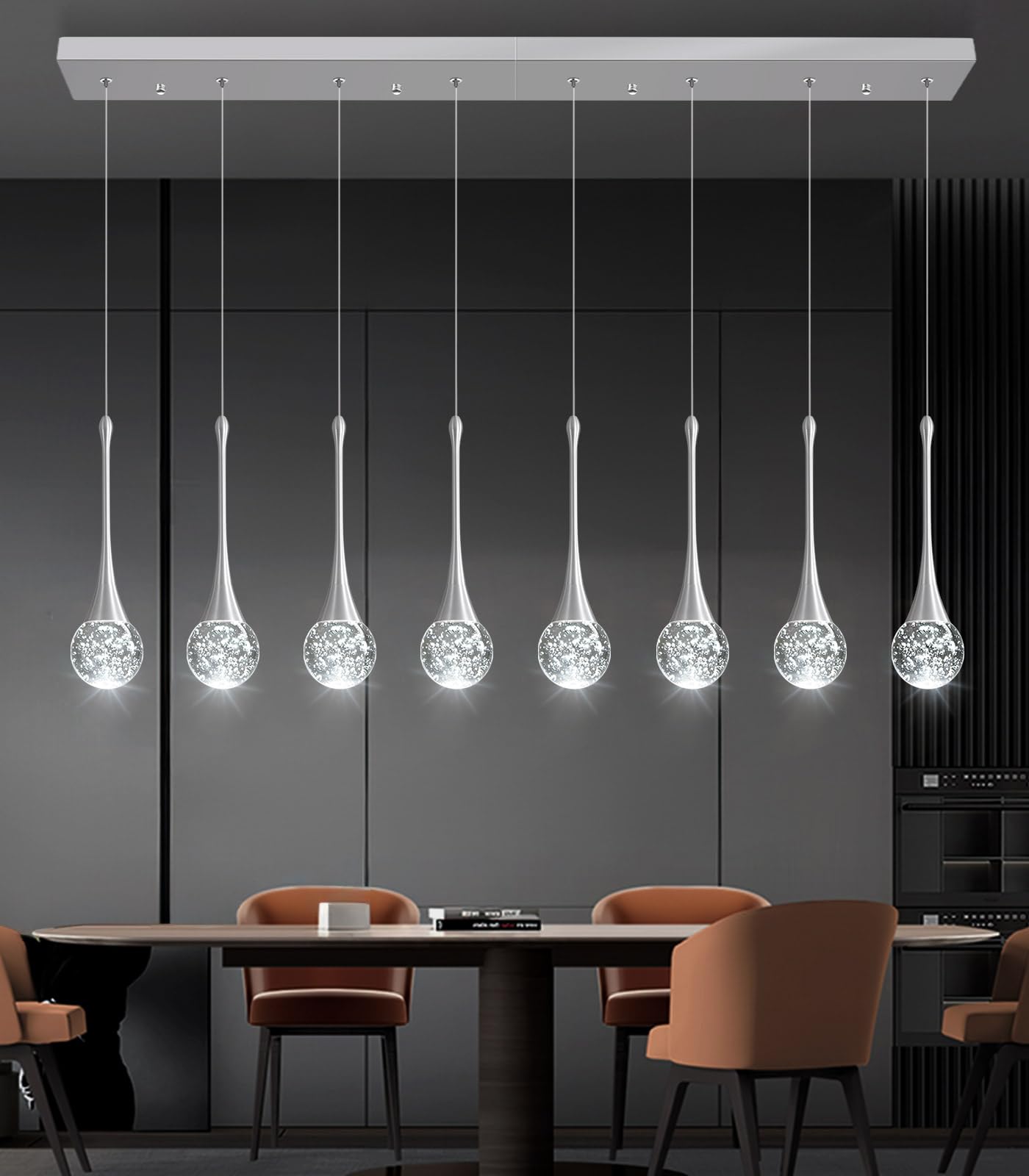 8 Light Modern Glam Crystal Rectangular Chandelier For High Ceiling Led Dimmable Ceiling Pendant Light Kitchen Island Staircase Foyer Enterway Living Room Chandelier Lighting Antique Silver