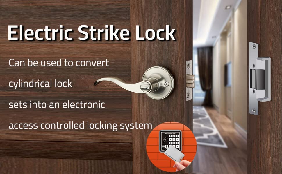 Electric Door Strike Lock ANSI Standard Heavy Duty Fail-Secure/Fail-Safe Adjustable 12V DC for Door Access Control System Cylindrical Locksets Silver