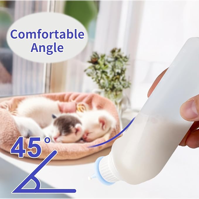5Pack Kitten Bottle for Nursing Puppy Milk Kitten Bottles Feeding Kit Silicone Nipple for Newborn Pets Kittens, Puppy,Squirrel (Blue)