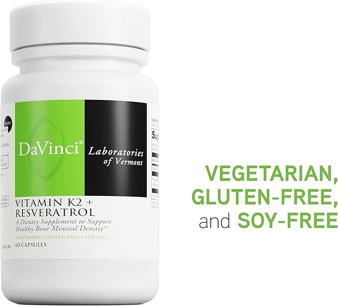 Davinci Labs Vitamin K2 & Resveratrol - Bone Health & Cardiovascular Supplement with Antioxidant Support* - Vegetarian, Gluten-Free & Soy-Free - 60 Capsules