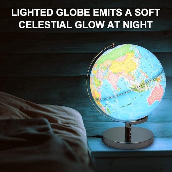6 in1 Illuminated World Globe for Kids & Adults All Ages High Clear Map, Illuminates Educational Interactive STEM Toy, Light Up Kids Globe Lamp,Gifts For Boys And Girls