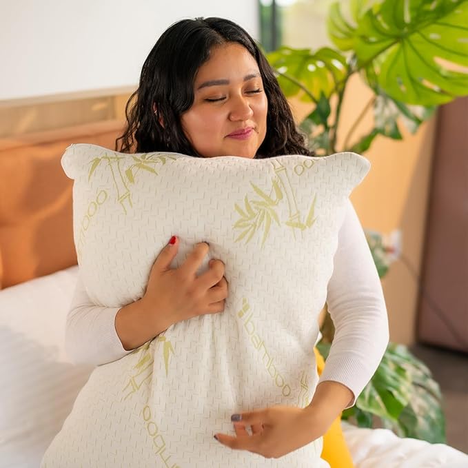 Bed Pillow for Sleeping | Cooling Shredded Memory Foam | Adjustable to Soft - Firm | Removable and Washable Cover | Pillow for Back Or Side Sleepers | Standard Pack of 2